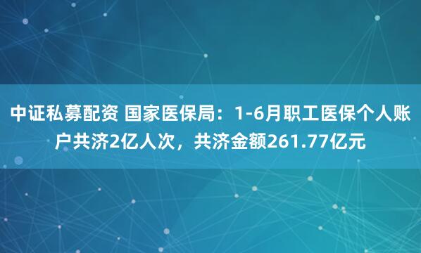中证私募配资 国家医保局：1-6月职工医保个人账户共济2亿人次，共济金额261.77亿元